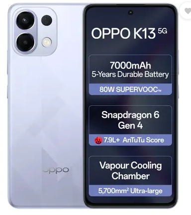 OPPO K13 5G with 7000mAh and 80W SUPERVOOC Charger In-The-Box (Icy Purple, 128 GB)  (8 GB RAM)
